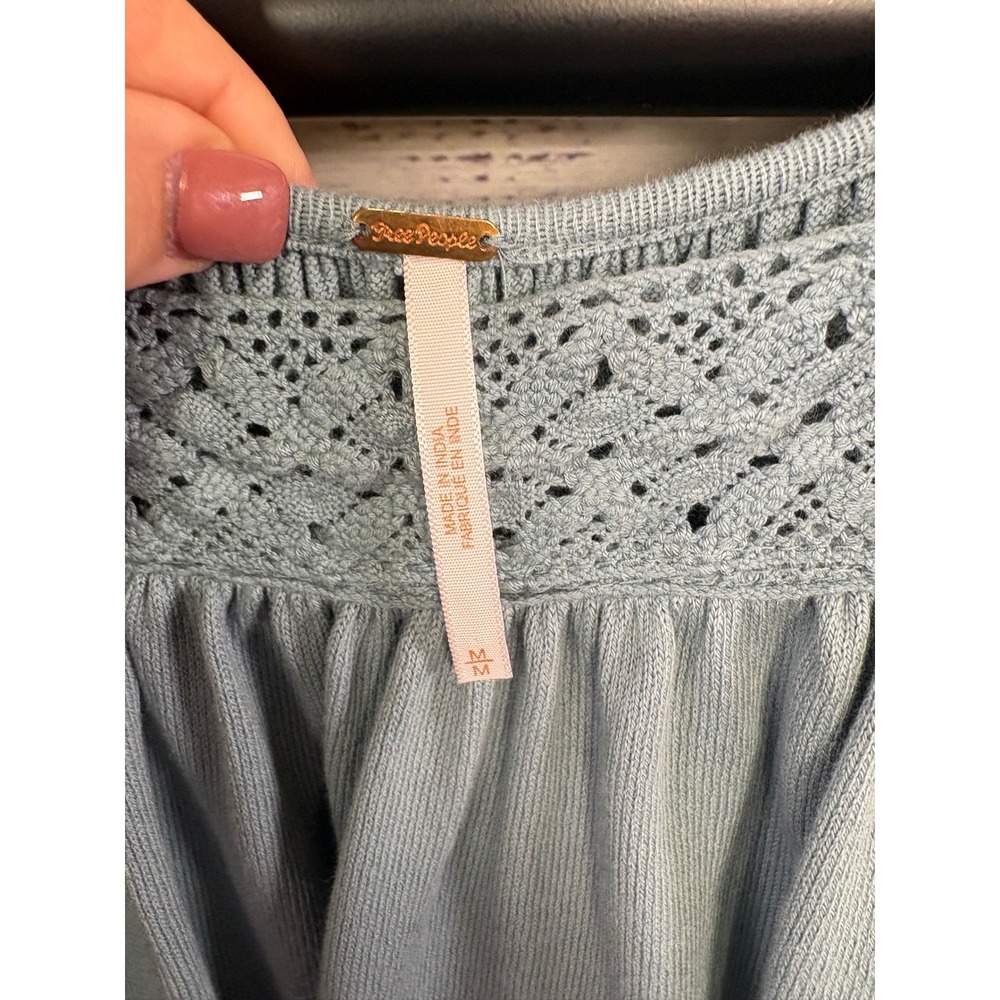 🪷 Free People Boho Crochet Lace Embroidered Prairie Days Top Blue/Green Medium 🪷 - Picture 5 of 13